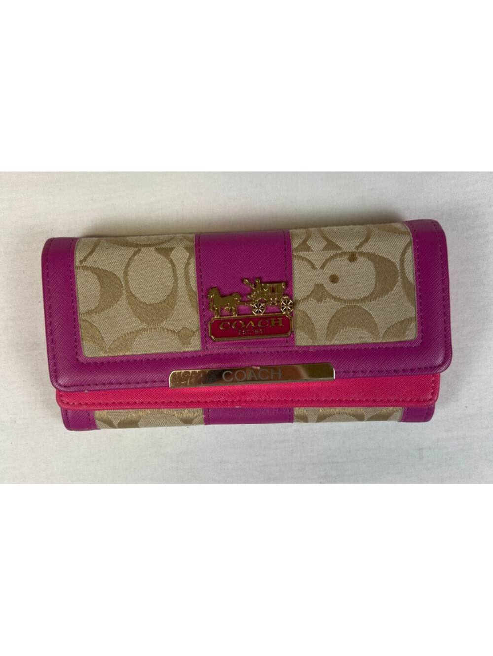 Coach Women Women's Pink Signature C Canvas Tri-Fold Wallet
